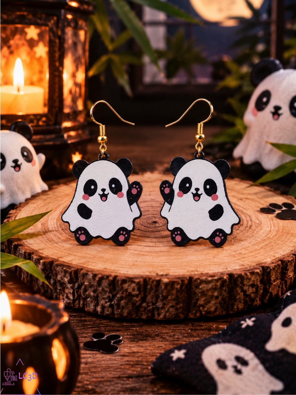 Cute Panda Ghost Drop Earrings - White and Black